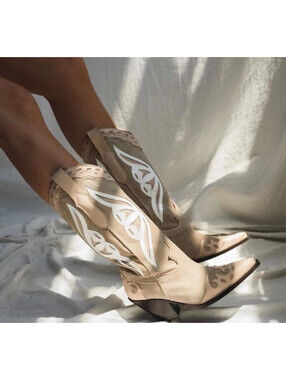 Toral The Claire Boot Cowboy Boots Beige Suede Pink Cream Leather Size 36/ 6
